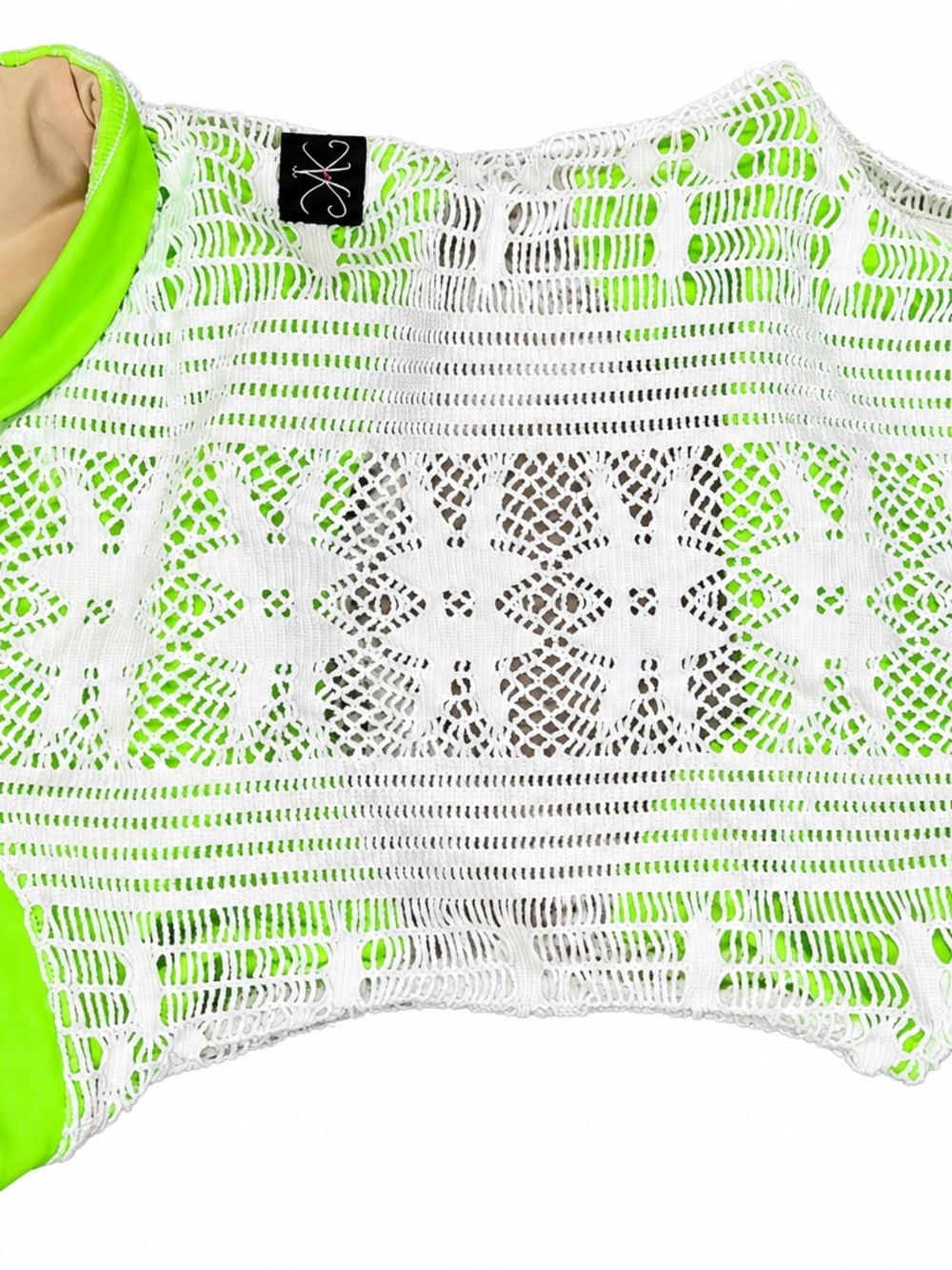 Girls White Crochet Camisole with Neon Green Lining - Kids Matching Set